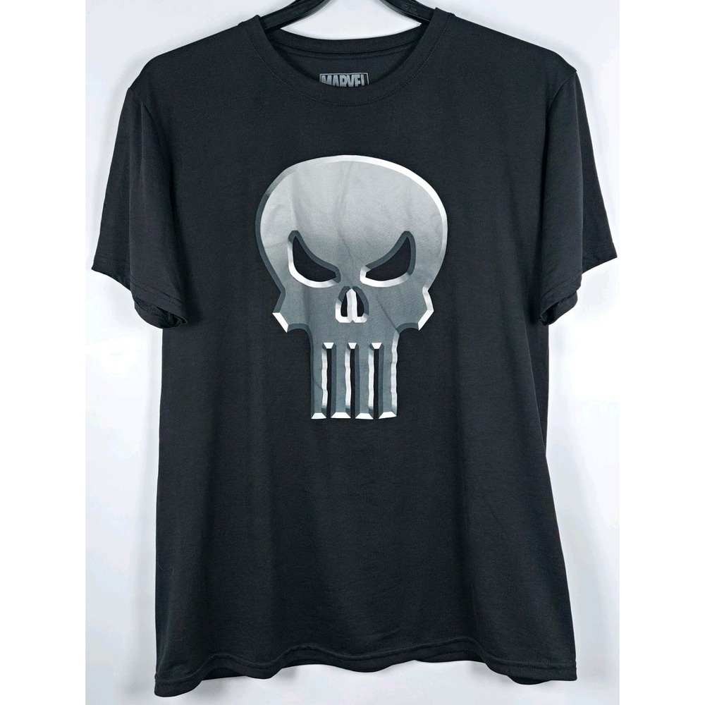 Marvel Punisher Skull Graphic Print Black Short Sleeve Crew Neck T-Shirt Sz Lrg